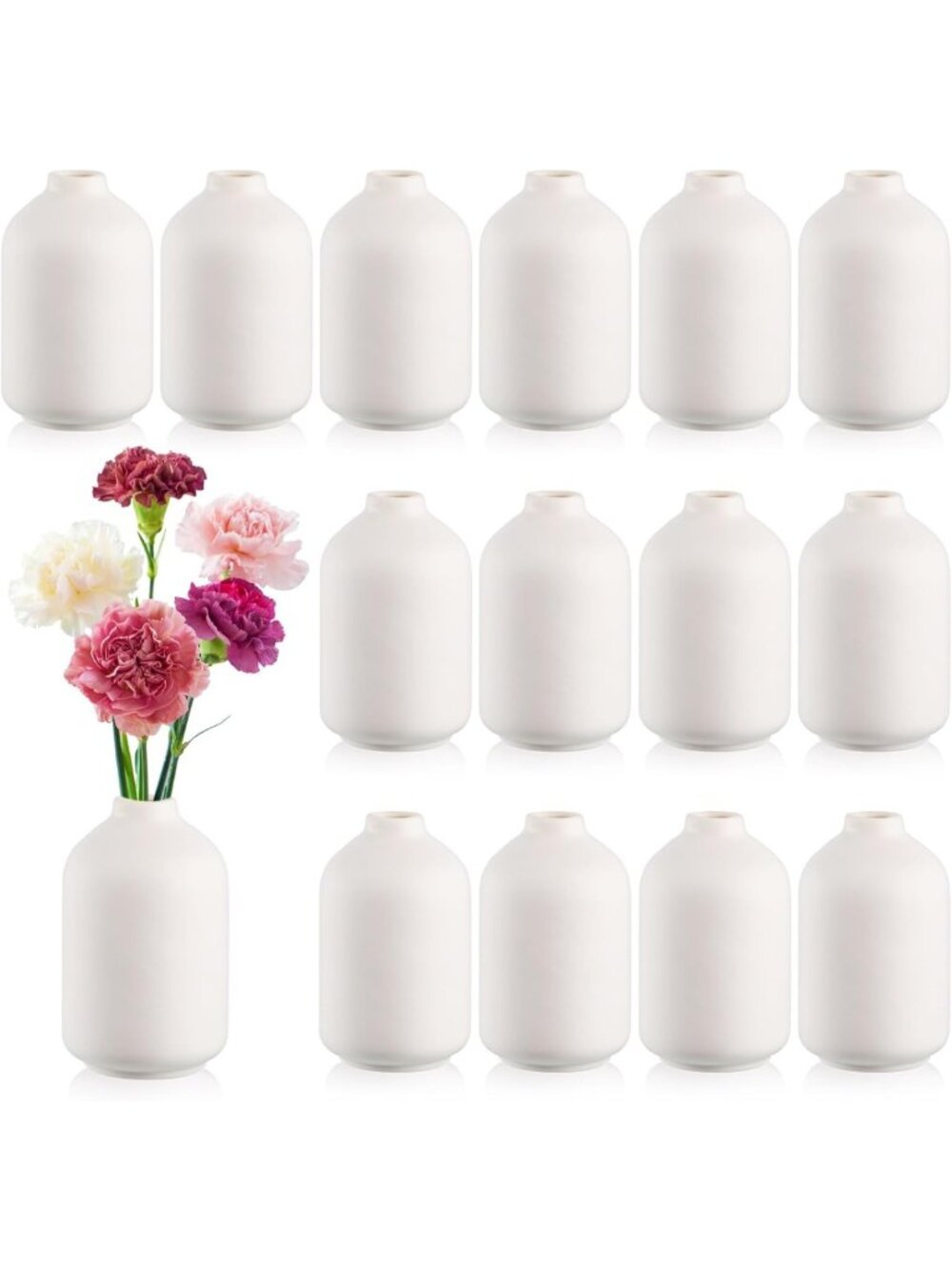 15 Set White Ceramic Bud Vases - Boho Centerpieces for Valentine's Day & Home